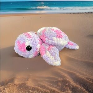 Handmade Crochet Plush Multicolor Turtle Toy Pink, Purple, & White